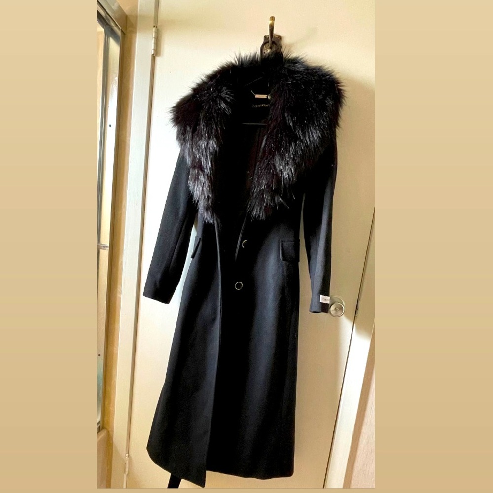 Calvin Klein Faux Fur Wool coat Size 0 (with removable Fur)